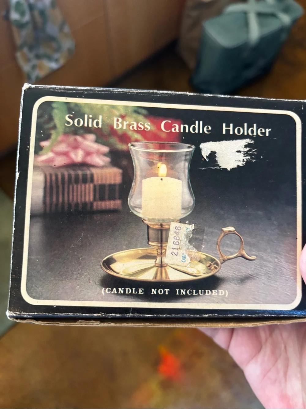 Vintage Gold Glass & Brass Candle Holder
